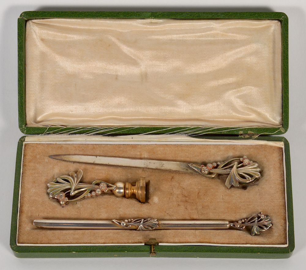 Lucien Marcel Bing 3 Pc Desk Set Attributed to Lucien