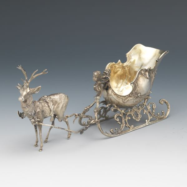 800 SILVER REINDEER WITH SLEIGH 4 x 9 x 2
