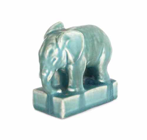 Rookwood pottery figural paperweight of an elephant dated 1945 shape