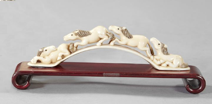 Japanese Carved and Engraved Tusk Ivory Group of Four Kneeling