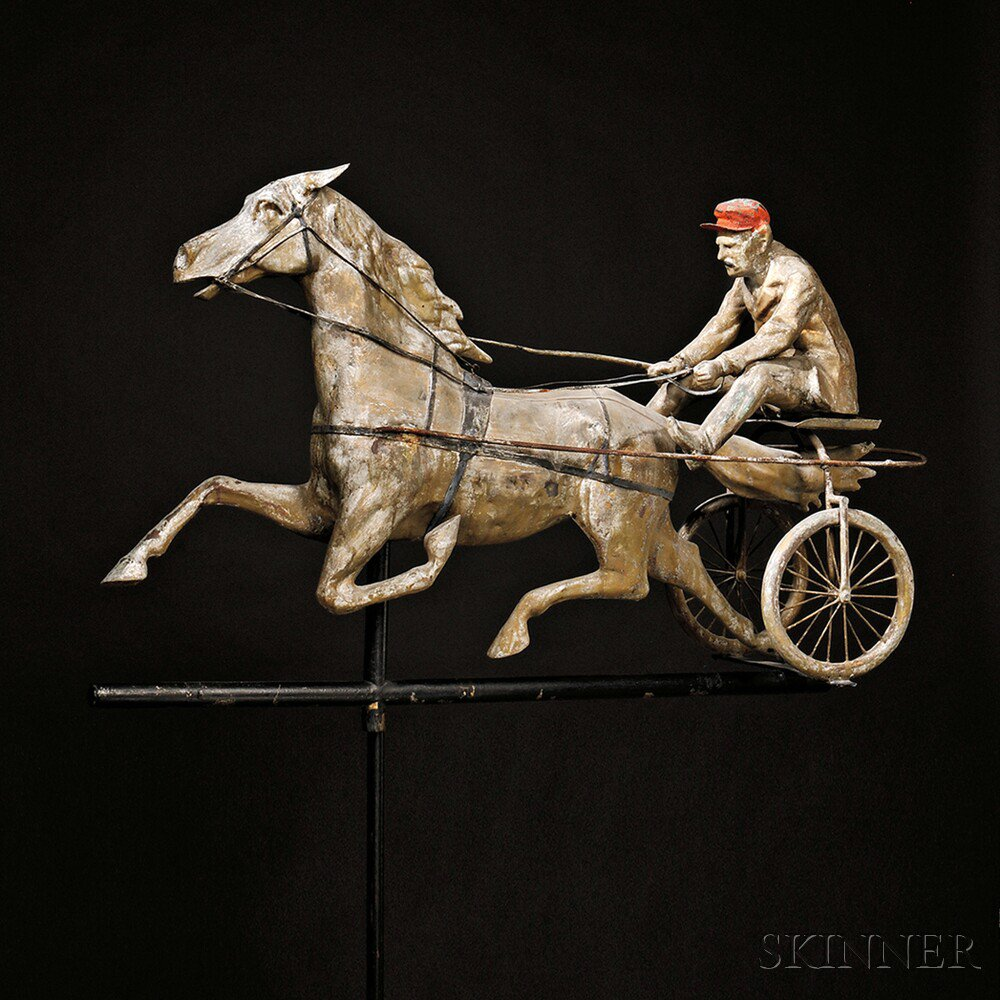 Large Molded Copper Horse and Sulky Weathervane attributed to J