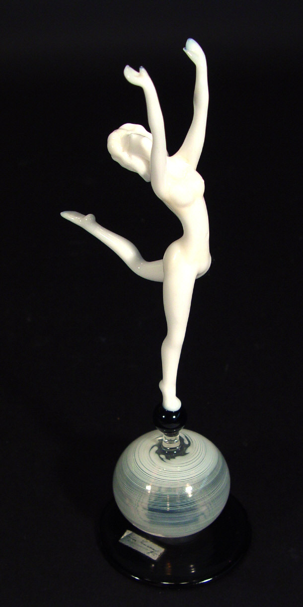Art Deco white glass nude figurine with outstretched limbs resting