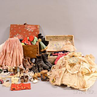 Two Doll Clothing Trunks and a Large Group of Assorted