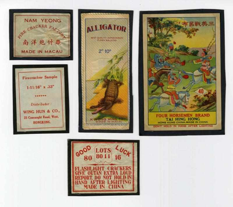 Lot of 5 Firecracker Labels Includes Alligator Four Horsemen Good