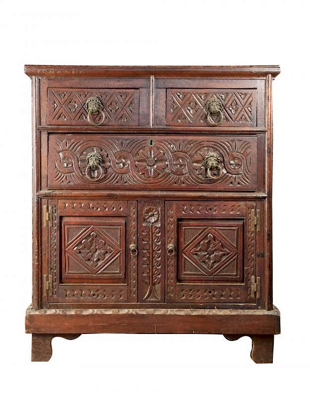 A Jacobean Style Oak Chest of Drawers 18thc The rectangular