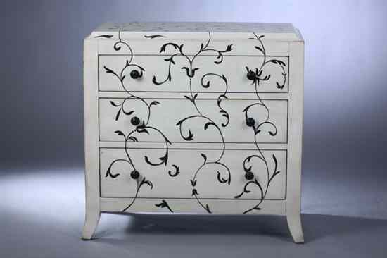 CONTEMPORARY CREAM PAINTED AND BLACK DECORATED CHEST OF DRAWERS Three