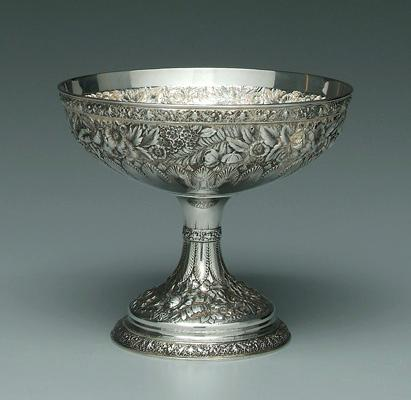 Tiffany repouss sterling compote round with pedestal base body with