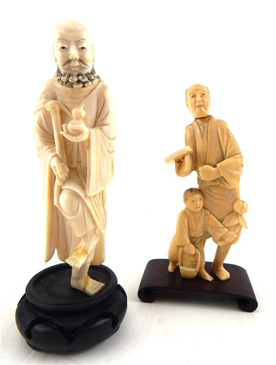 ASIAN Two 19th C Asian carved ivory figures the first