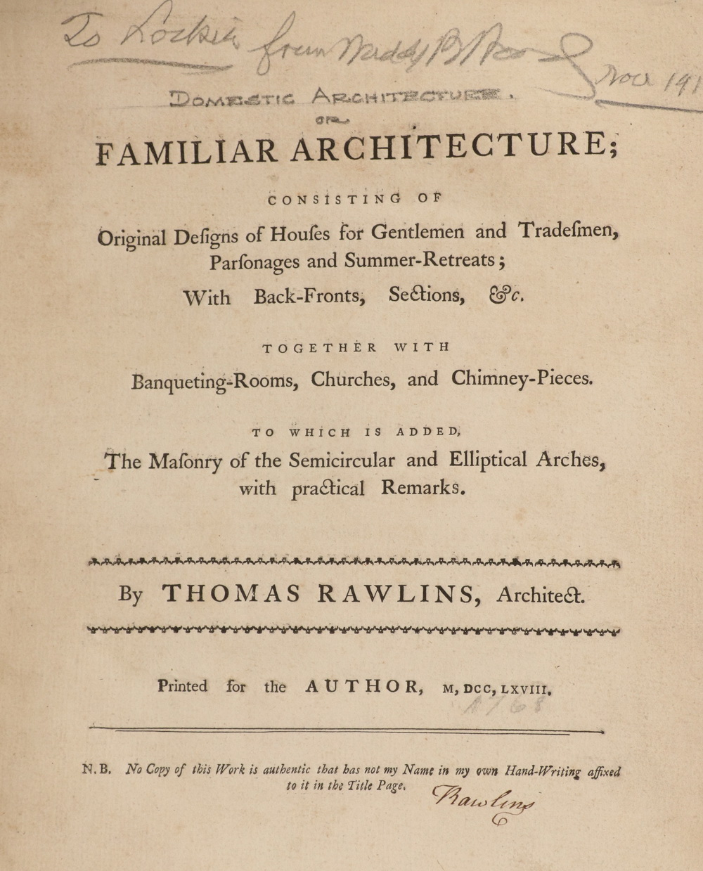 RARE 18TH C BRITISH FOLIO BOOK OF ARCHITECTURE Familiar Architecture