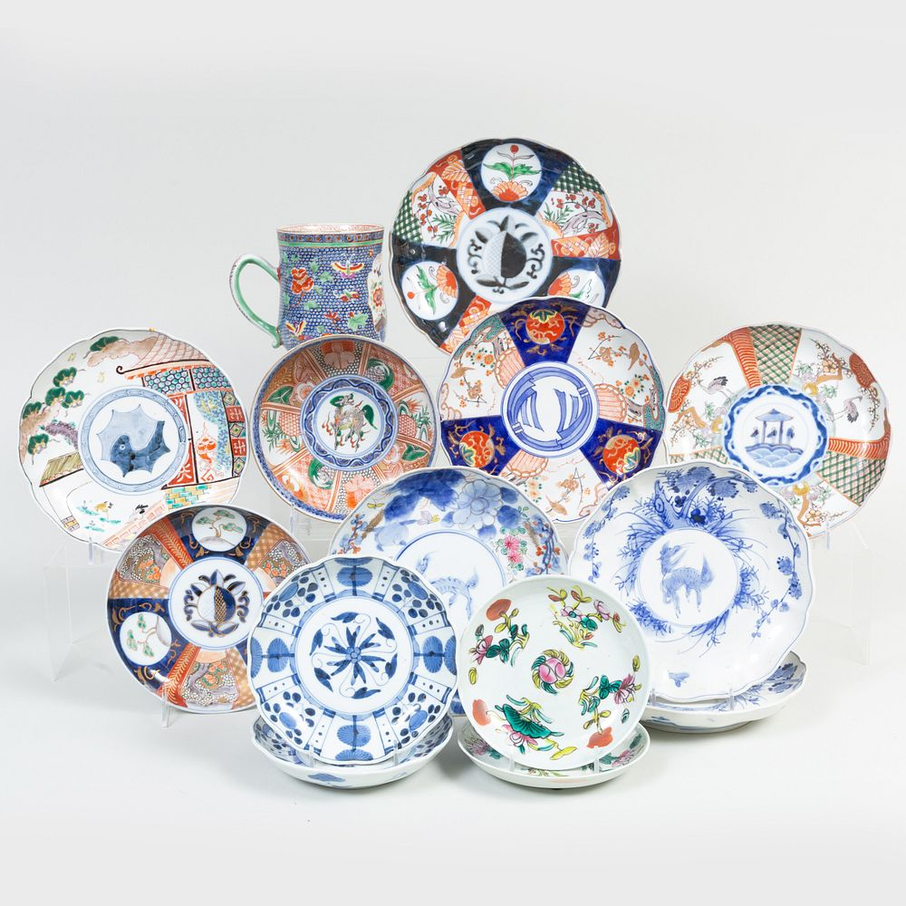 Group of Japanese Porcelain Dishes Comprising Five Imari dishes with