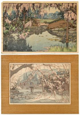 Two Hiroshi Yoshida woodblock prints 1876 1950 quot Wisteria quot