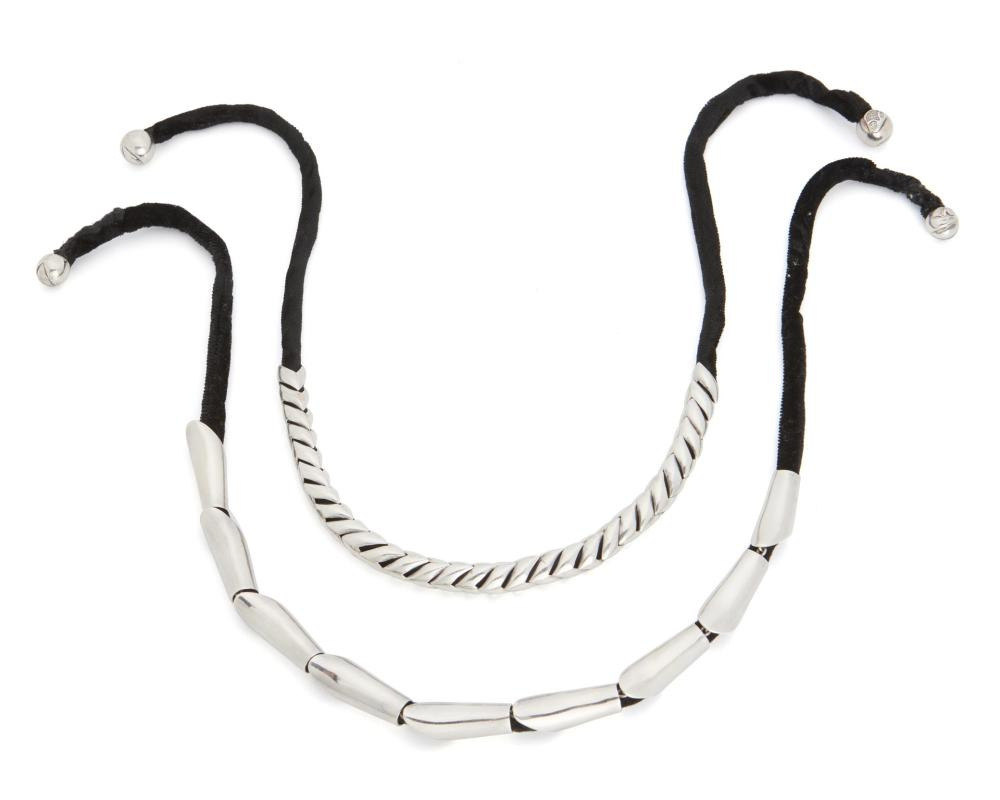 Two Antonio Pineda silver necklaces 1953 1979 Taxco Mexico Crown