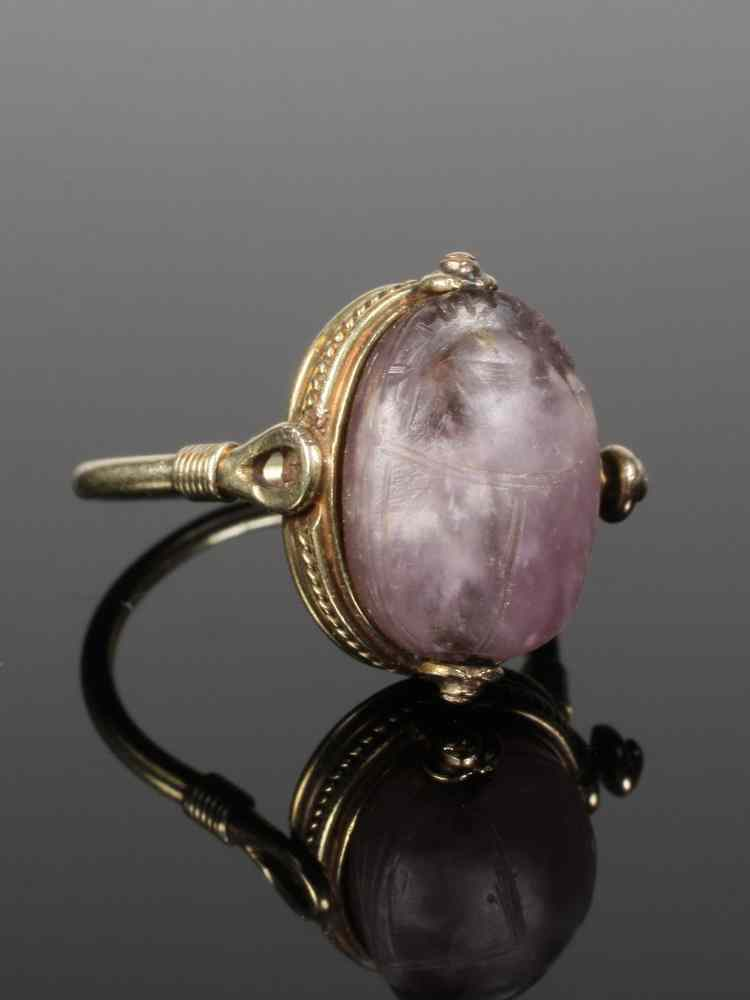 RING Ancient amethyst scarab bead Cerid Dynasty 12 or 13