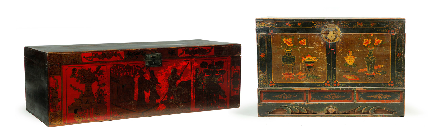 TWO CHINESE RED LACQUERED TRUNKS Late 19th early 20th century