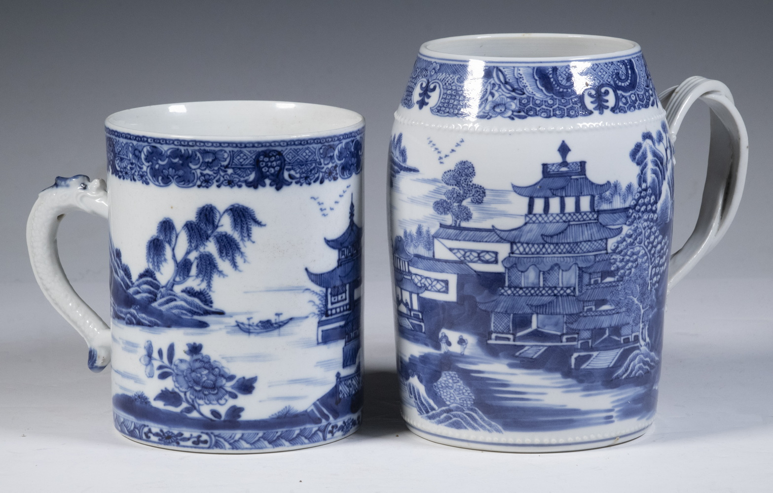 CHINESE PORCELAIN MUGS Lot of 2 18th c Blue and