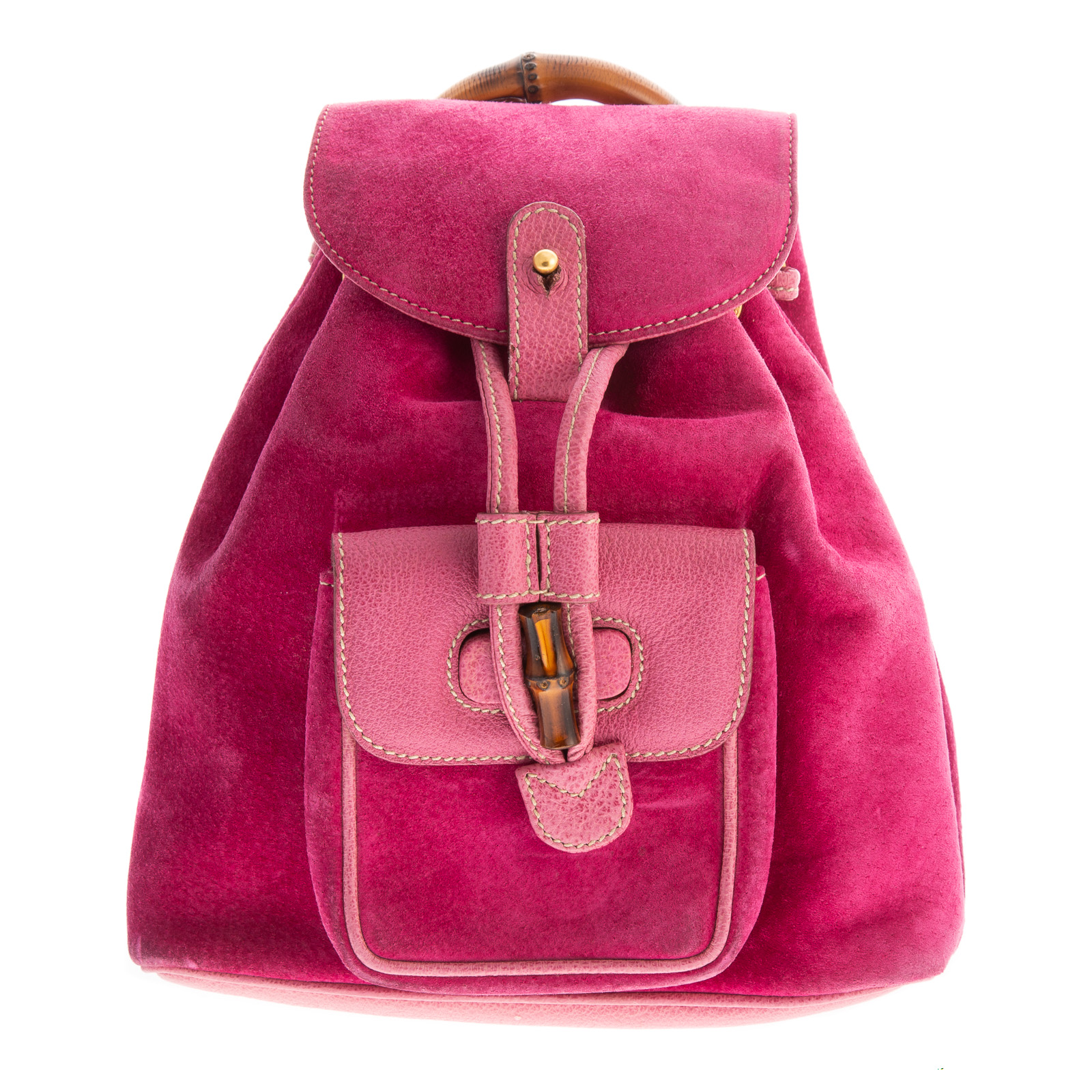 A GUCCI BAMBOO BACKPACK PM A pink suede Gucci Bamboo
