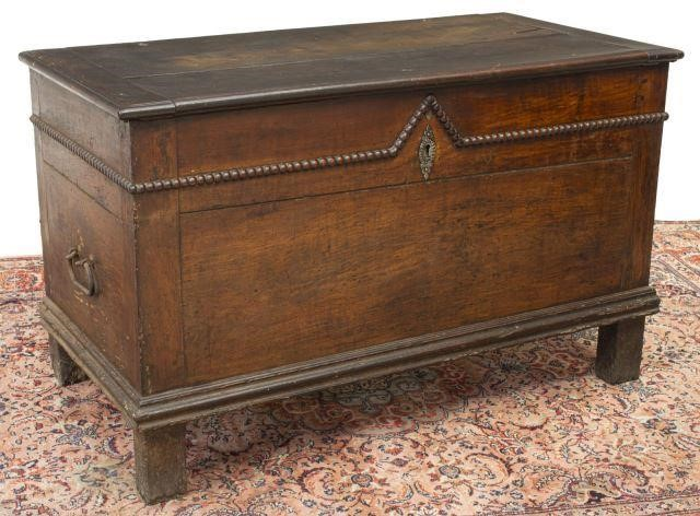 Rustic French coffer trunk early 19th c rectangular top on