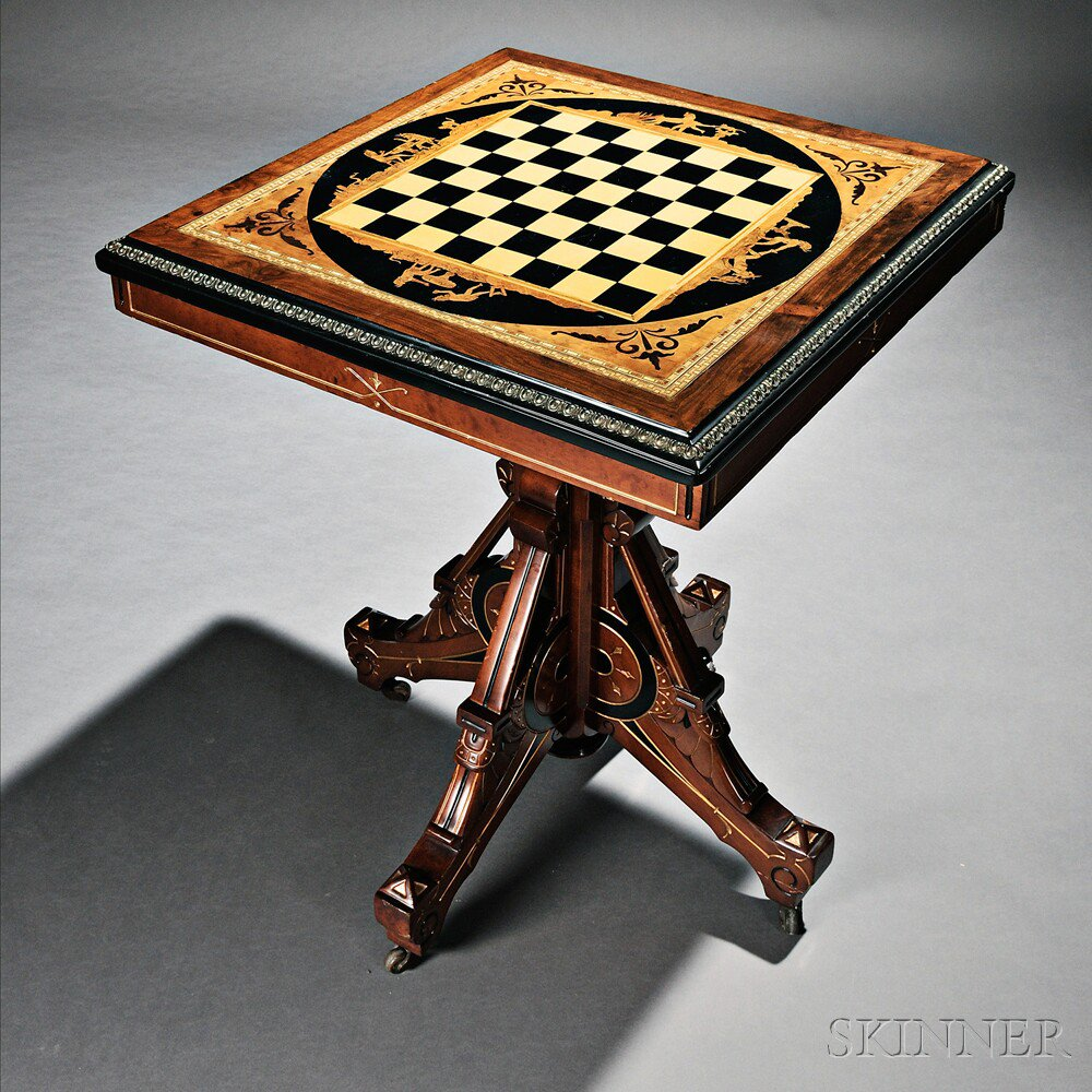 American Renaissance Revival Walnut Games Table last quarter 19th century