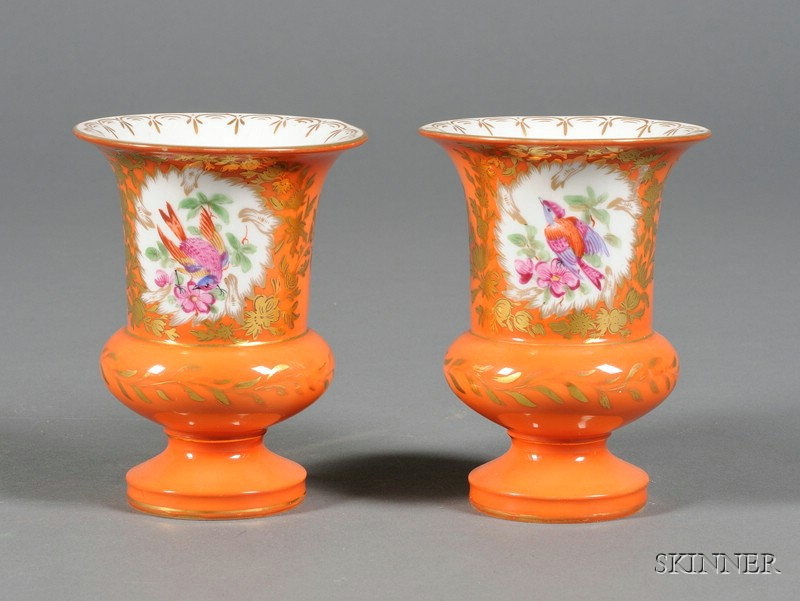 Pair of Paris Porcelain Miniature Spill Vases late 19th century