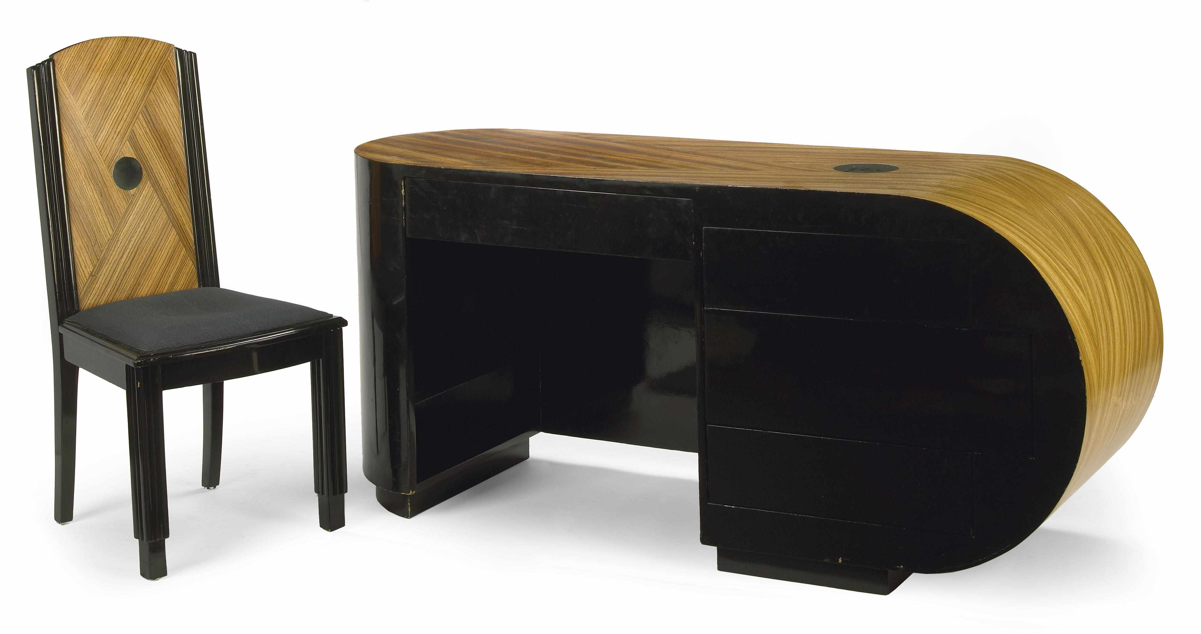 An American Art Deco style zebra and black lacquered wood