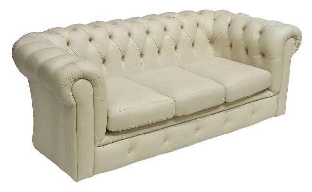English Chesterfield three seat sofa late 20th c in creamy