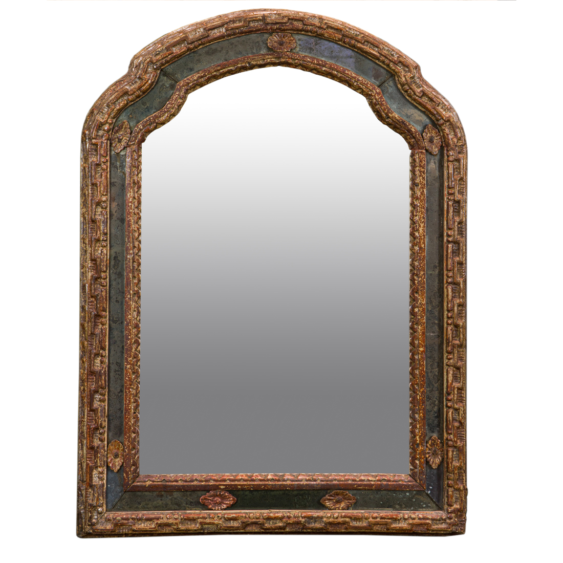 AN ITALIAN PIEDMONTESE SILVERED AND GILTWOOD LOOKING GLASS An Italian