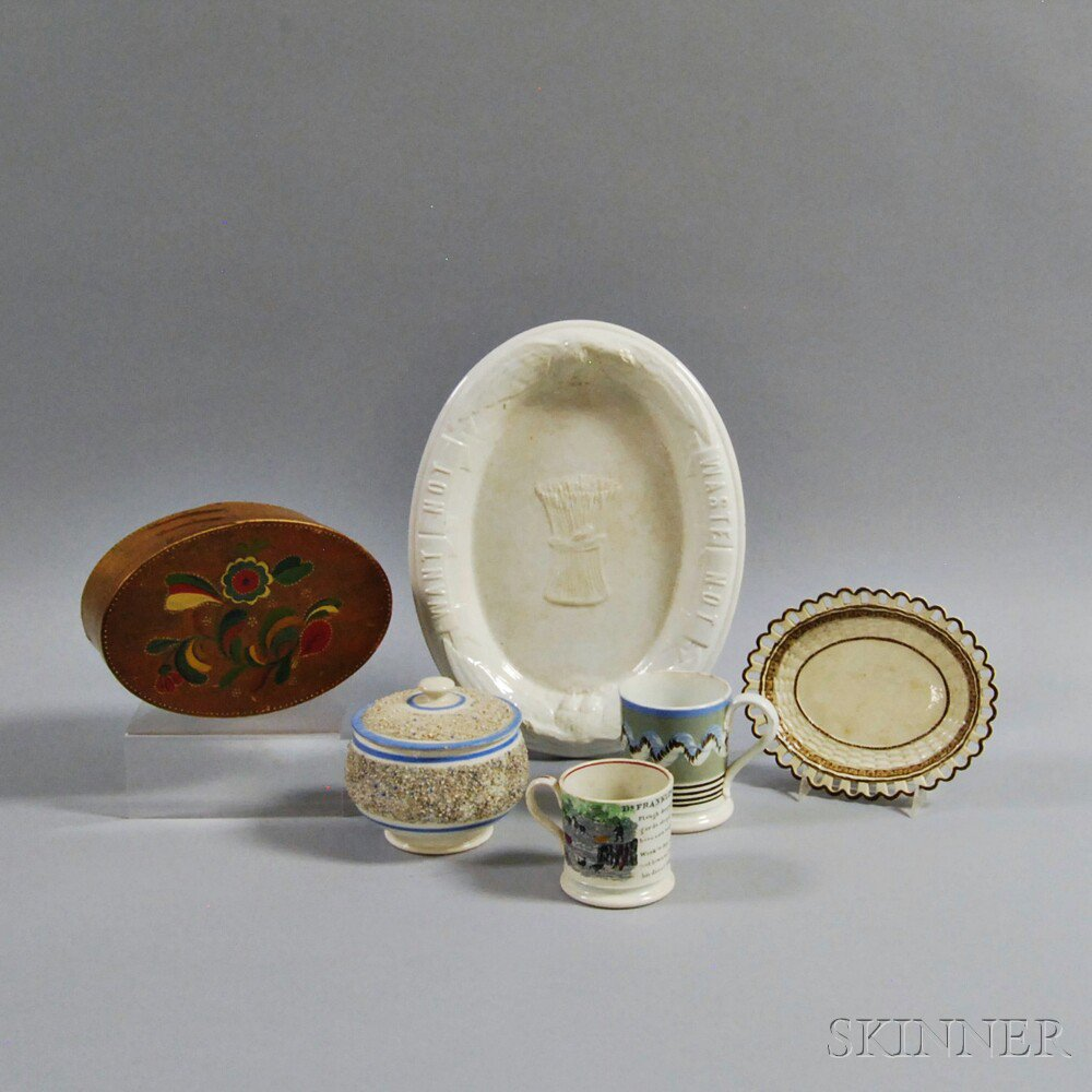 Six Decorative Items 19th century a small brown and white