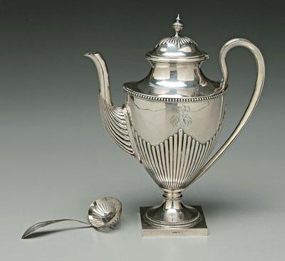 Continental silver Swedish coffeepot urn form with fluted body marks