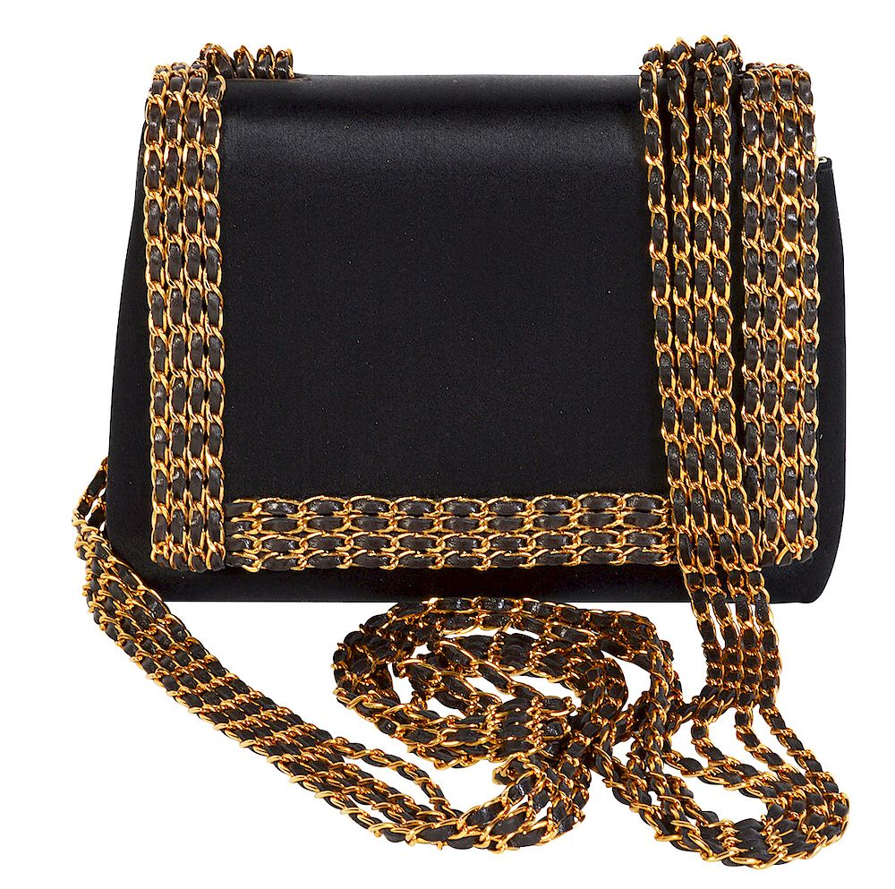 CHANEL Silk Cross Body Black Evening Bag Chanel black evening