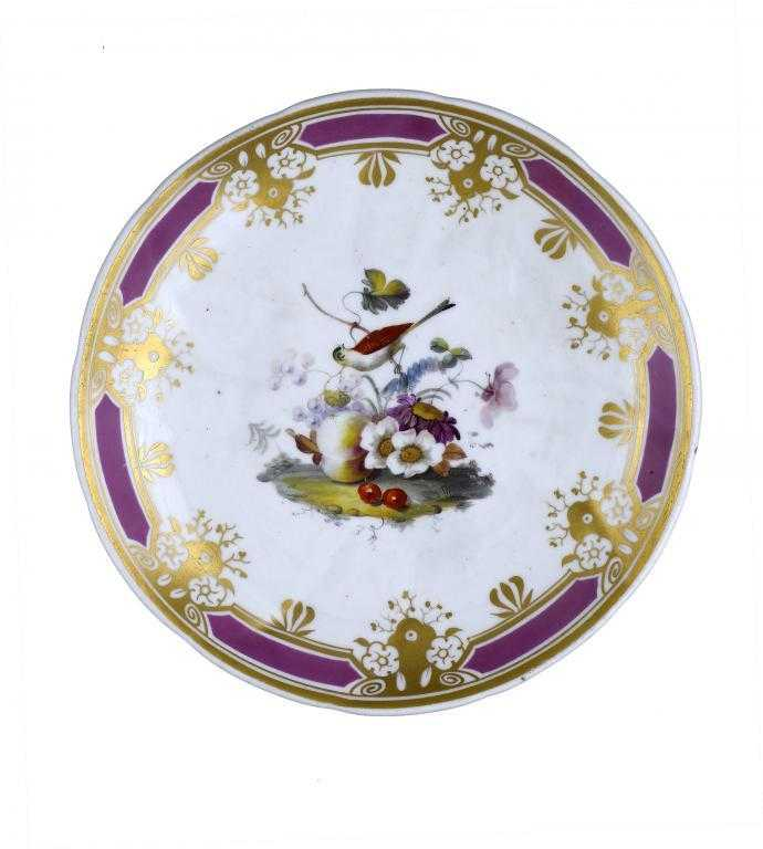 A STAFFORDSHIRE PORCELAIN SAUCER DISH painted with a central group