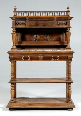 Carved walnut and marble top bar back variegated rose to