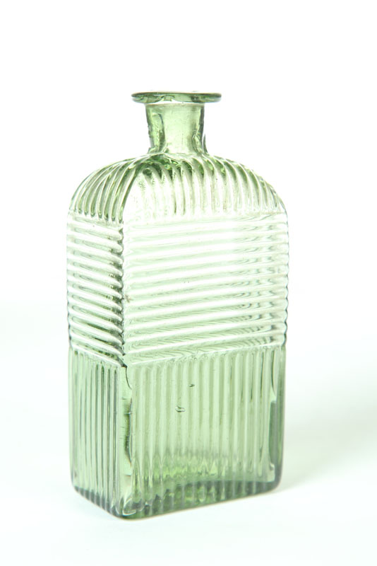 FLASK American mid 19th century glass Olive green pint flask