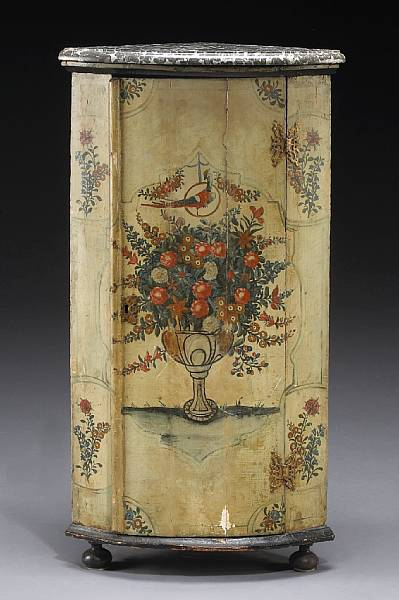 An Italian Neoclassical paint decorated corner cabinet 19th century The
