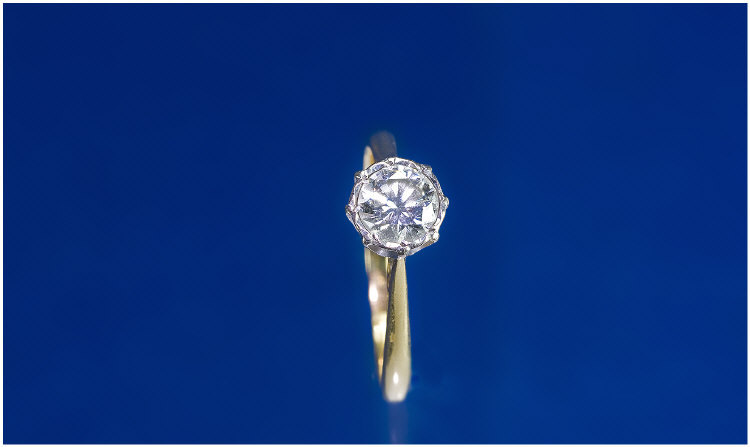 18ct Gold Single Stone Diamond Ring Round Brilliant Cut Diamond