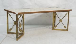 Regency Style Capiz Shell Coffee Cocktail Table Angled brass base