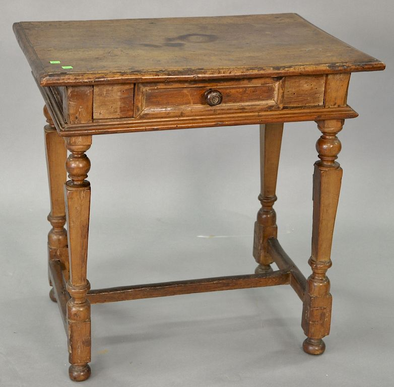 Continental baroque pine and walnut side table rectangular top above