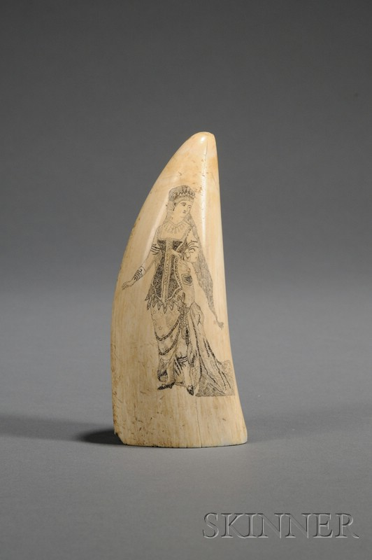 Engraved Whale s Tooth c 1885 one side depicting a