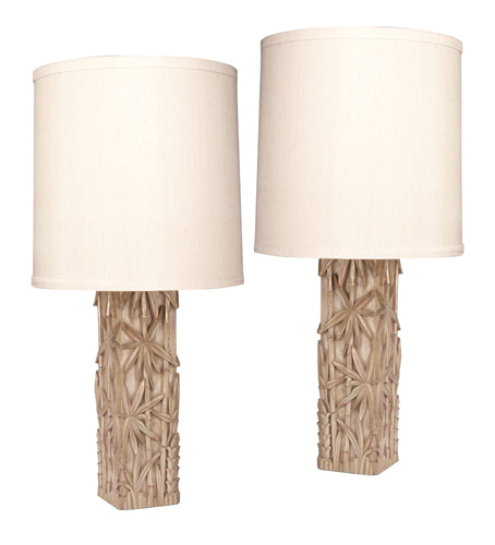 JAMES MONT Pair of table lamps carved in bamboo motif