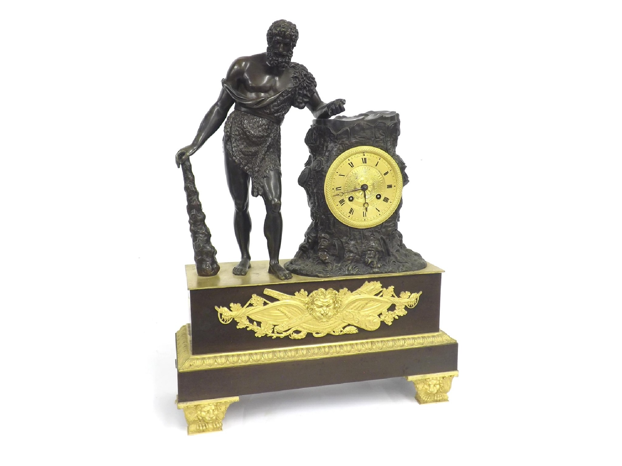 Good French ormolu and bronze figural two train mantel clock