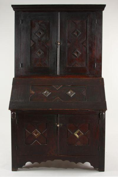 Folk Art Secretary Western NC 19th c two part form