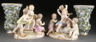 MEISSEN PORCELAIN GROUPING A FOUR PIECE GROUP OF MEISSEN PORCELAIN