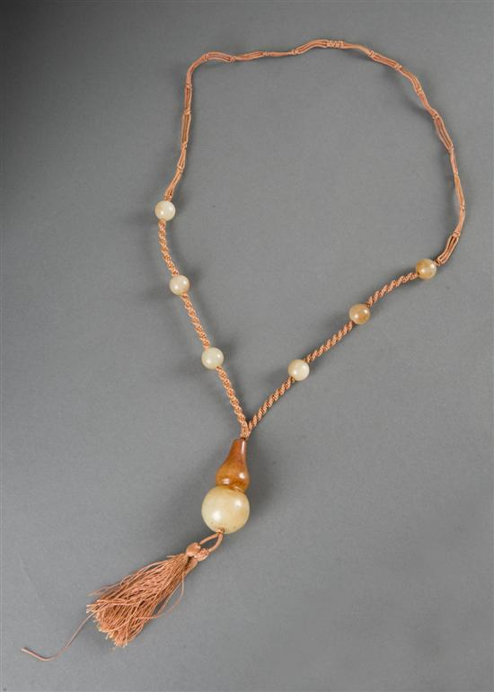 Chinese jade necklace with double gourd pendant 20th century The