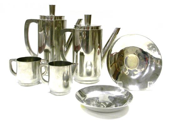 Six pieces of 20th C pewter including Frances Felten American