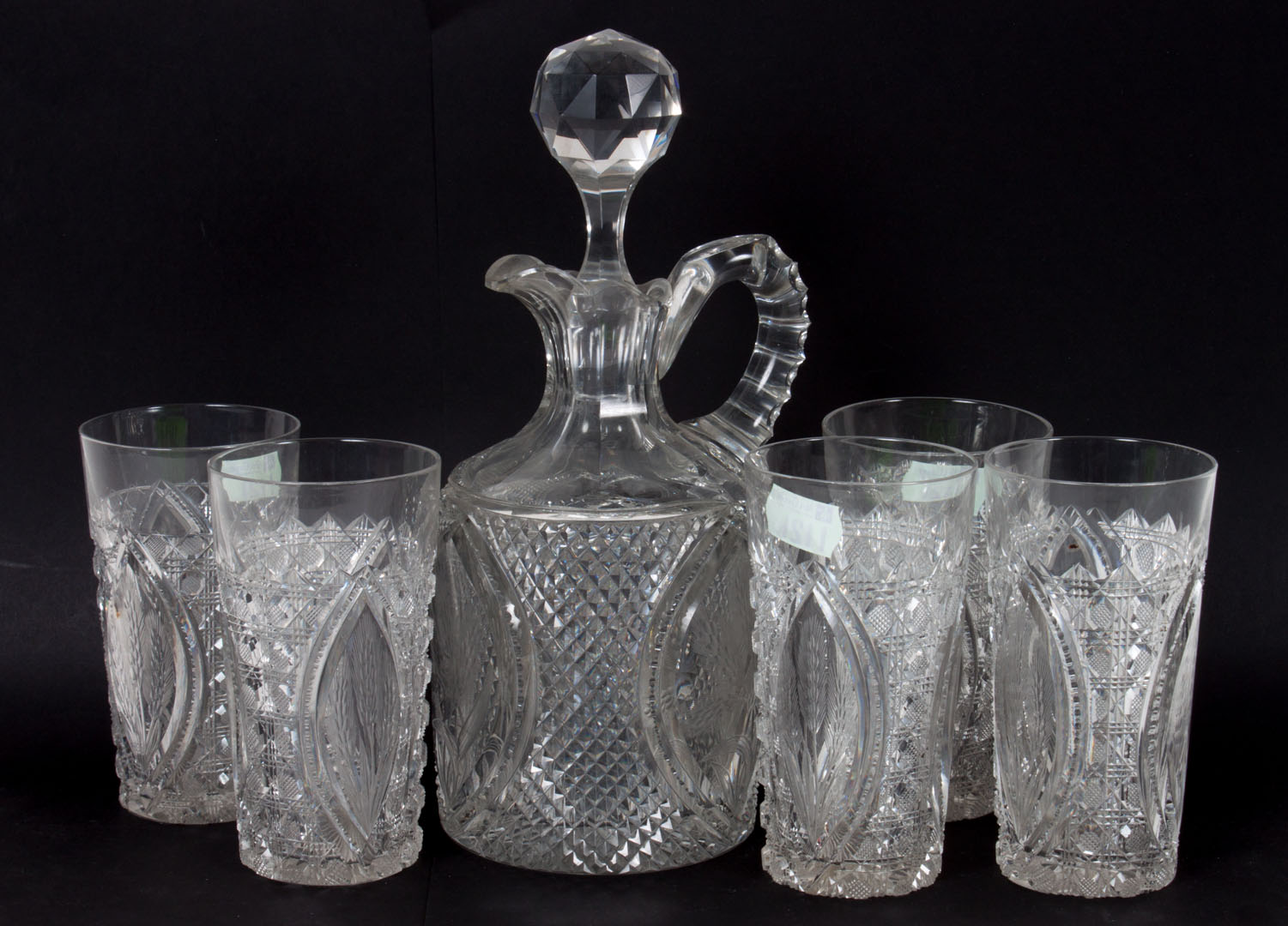 Anglo Irish cut glass decanter set mid 19th century assembled