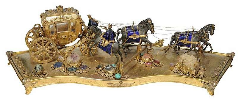 Gilt Silver Enamel Gemstone Carriage Group probably Hungarian mid 20th
