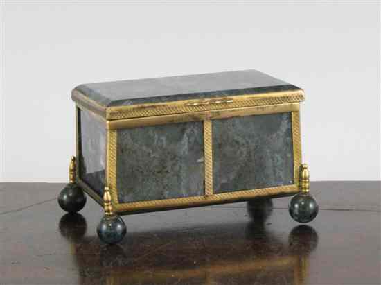 A late 19th century French moss agate trinket box on