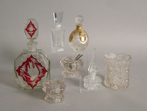 Seven pcs misc glass to include ruby cut to clear