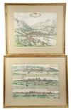 6 HANDCOLORED ENGRAVINGS 16th c Topographical and Schematic Views of