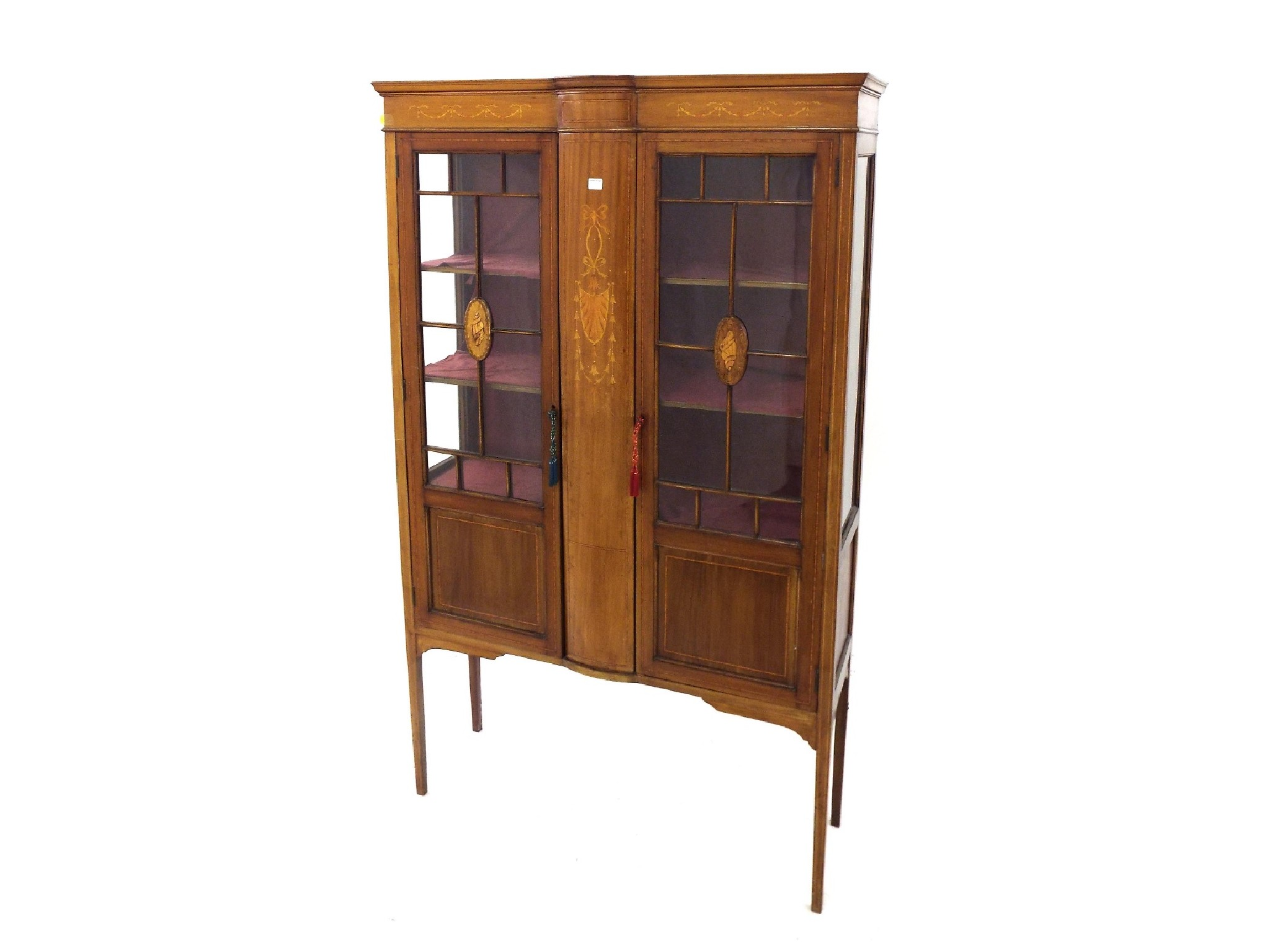 Edwardian mahogany display cabinet in the Sheraton manner the twin