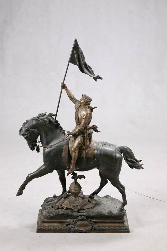 JOAN OF ARC STATUE Large spelter statue on a horse